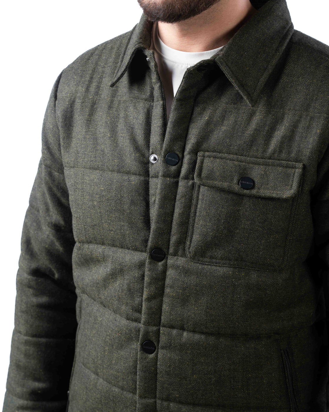 Men’s Olive Wool Blend Harrington Jacket – Quilted Warmth