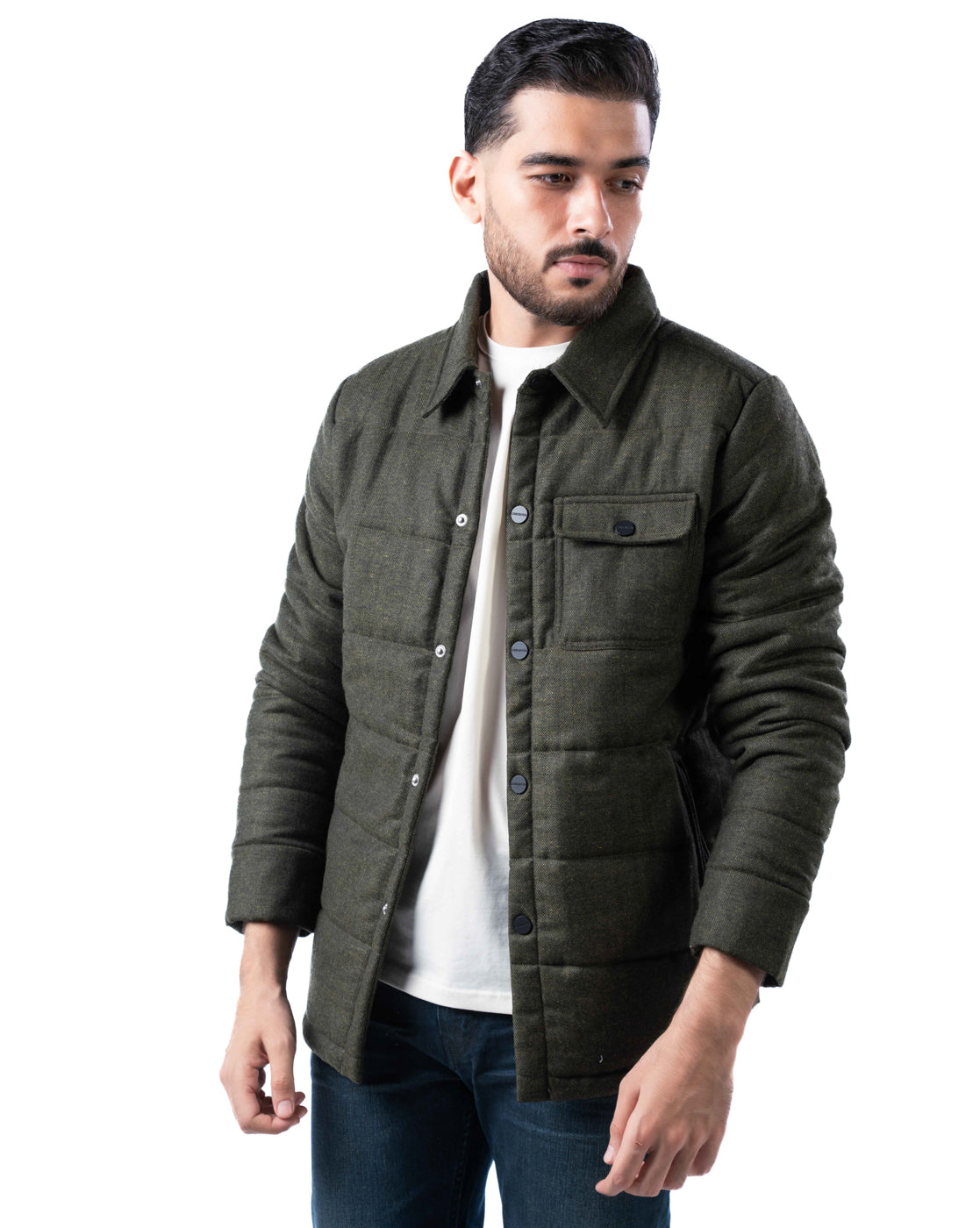 Men’s Olive Wool Blend Harrington Jacket – Quilted Warmth