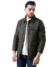Men’s Olive Wool Blend Harrington Jacket – Quilted Warmth