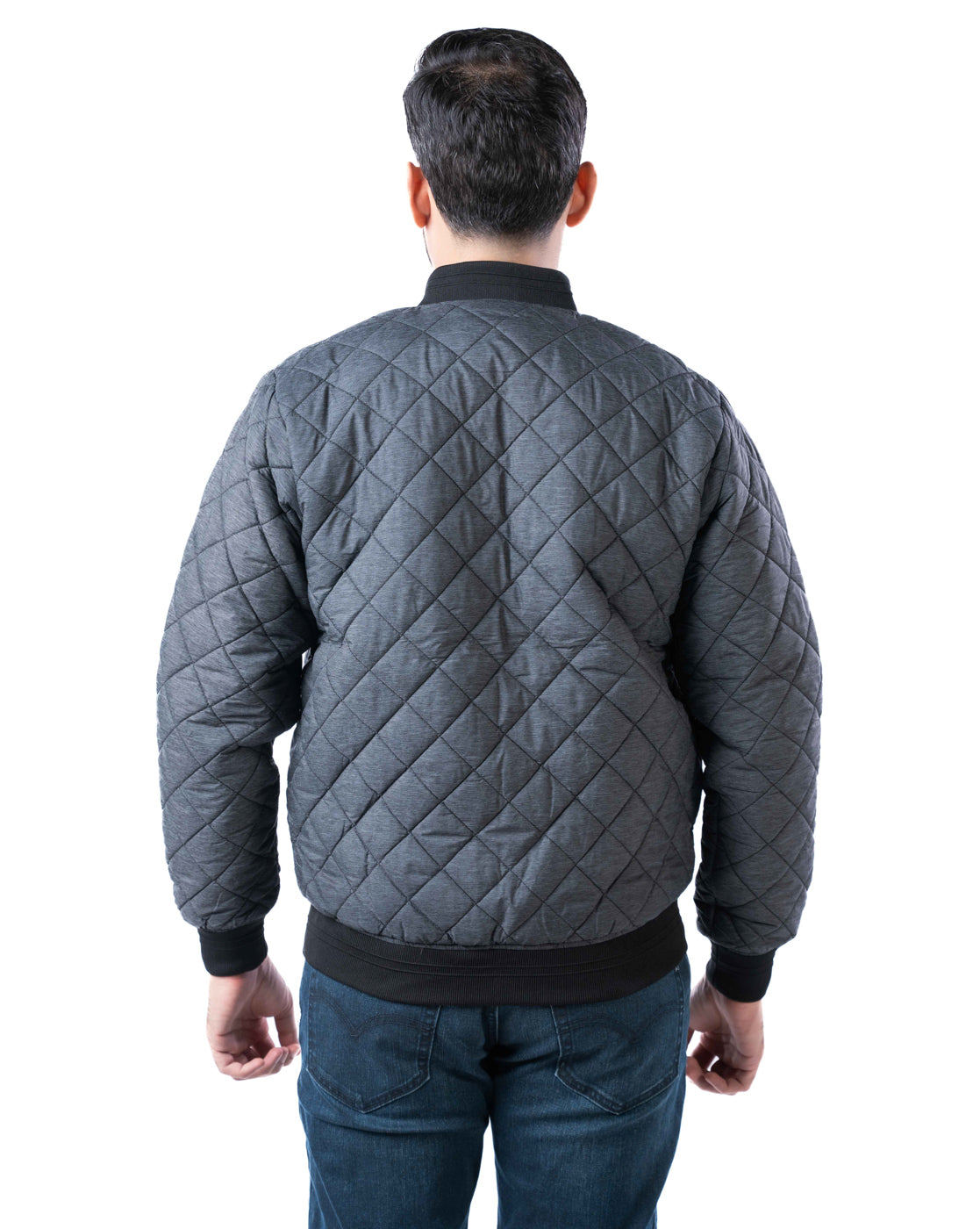 Men’s Charcoal Quilted Bomber Jacket with Zip Closure