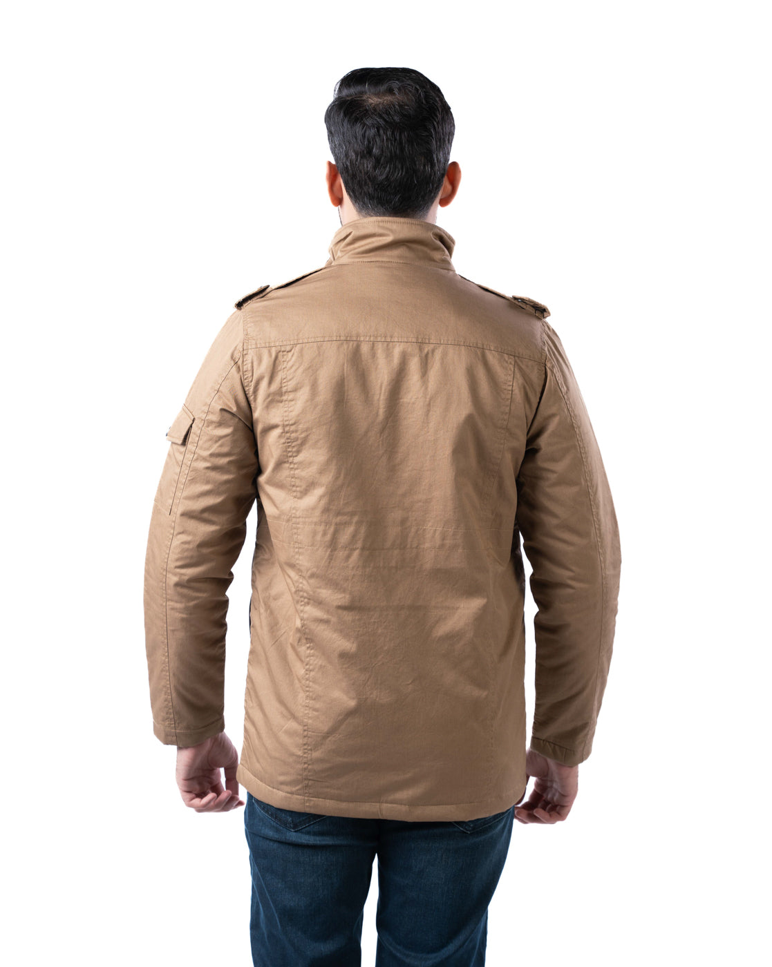 Men’s Khaki Cotton Biker Jacket with Pockets & Epaulets