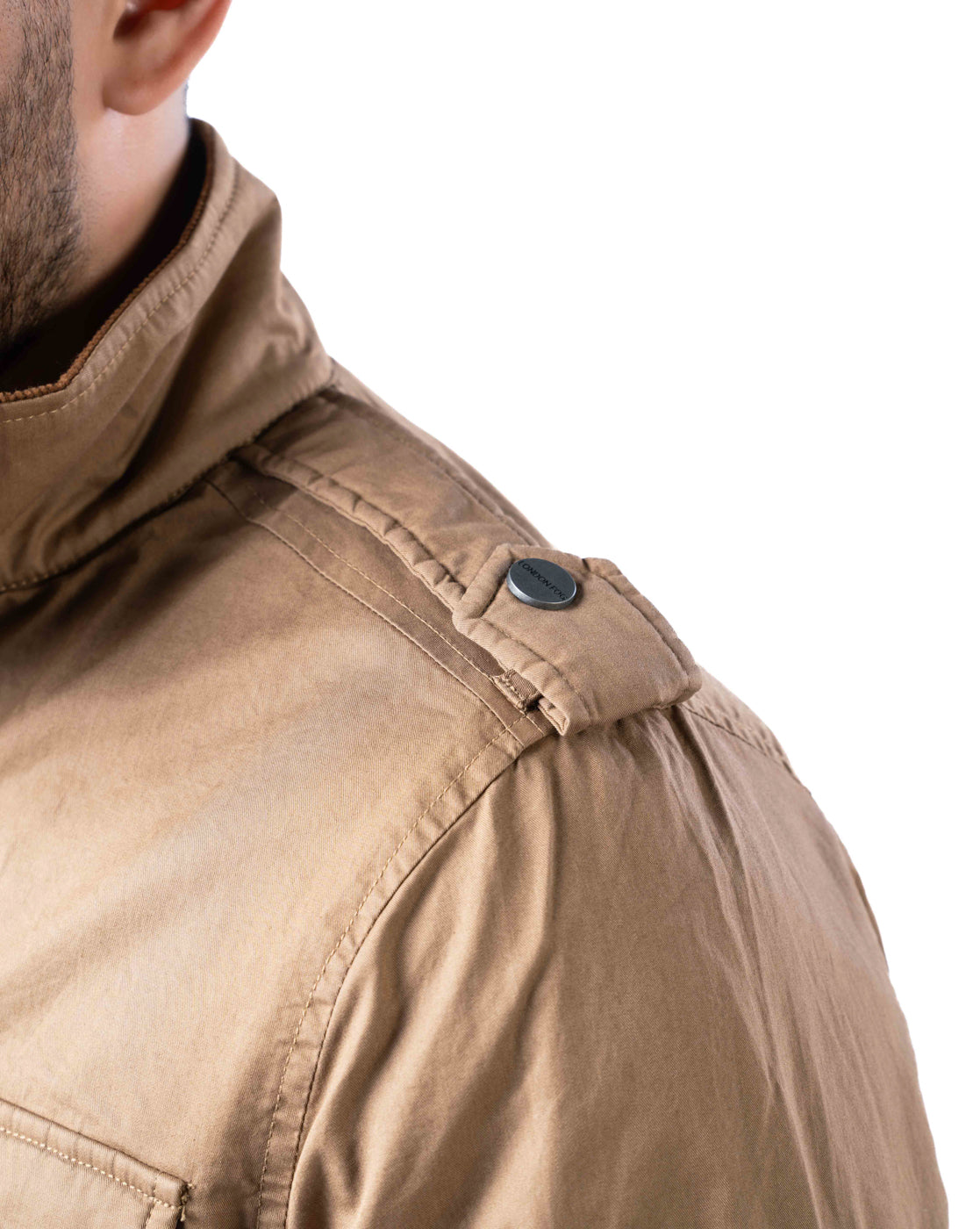 Men’s Khaki Cotton Biker Jacket with Pockets & Epaulets