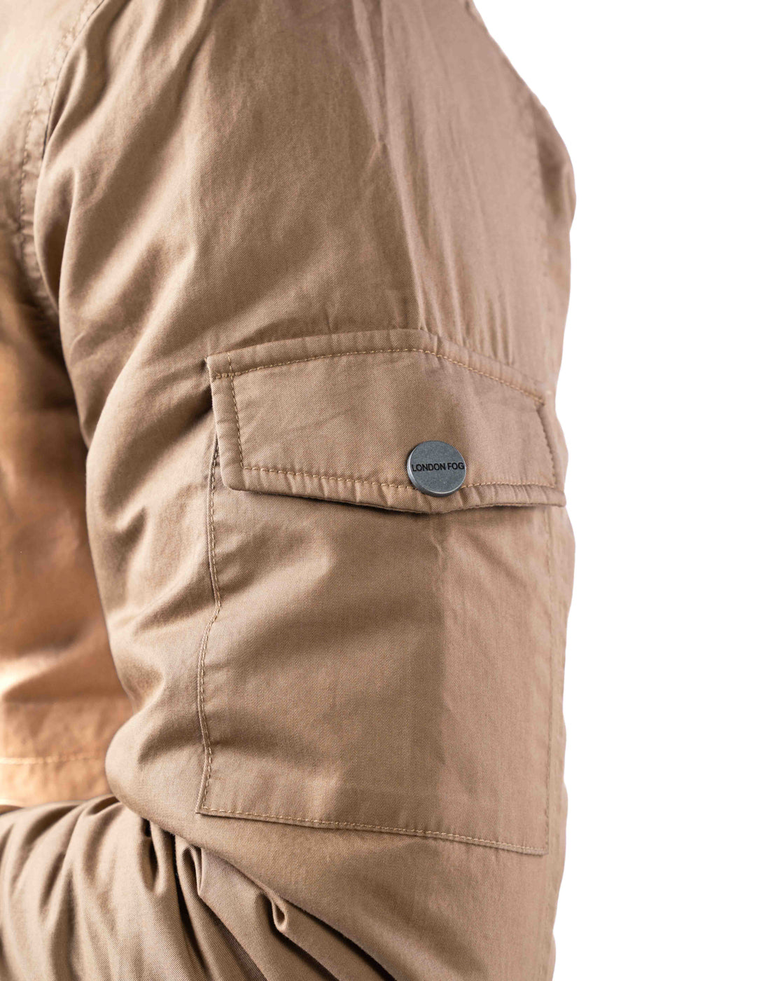 Men’s Khaki Cotton Biker Jacket with Pockets & Epaulets
