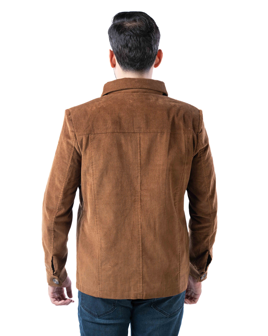 Men’s Brown Cotton Biker Jacket with Cutaway Collar