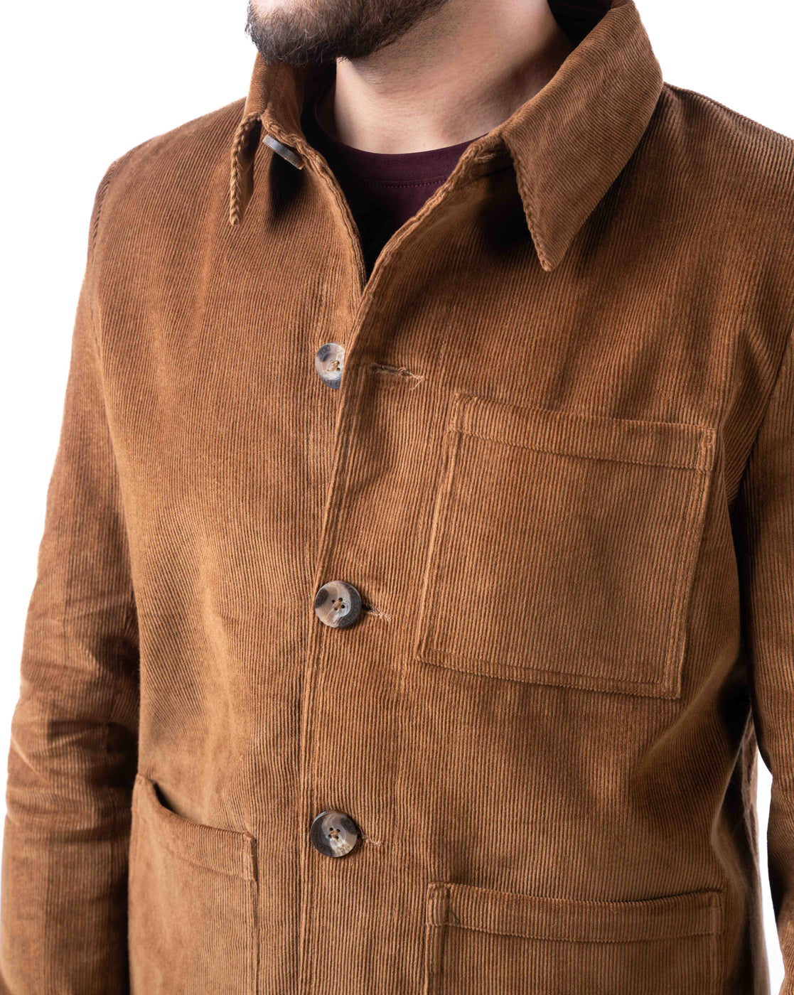 Men’s Brown Cotton Biker Jacket with Cutaway Collar