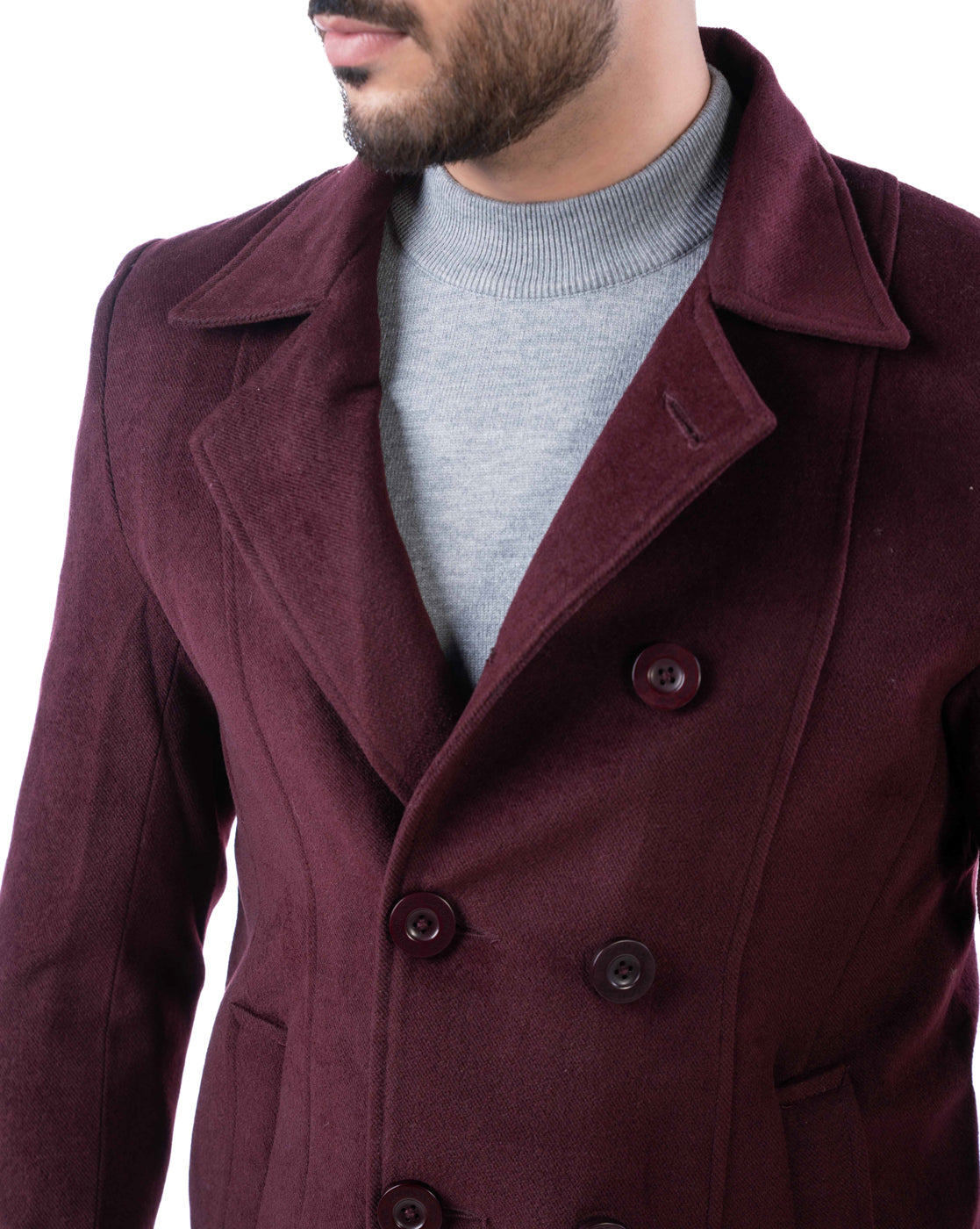 Men’s Wine Double-Breasted Polyester Blazer with Notched Lapel & Horn Buttons