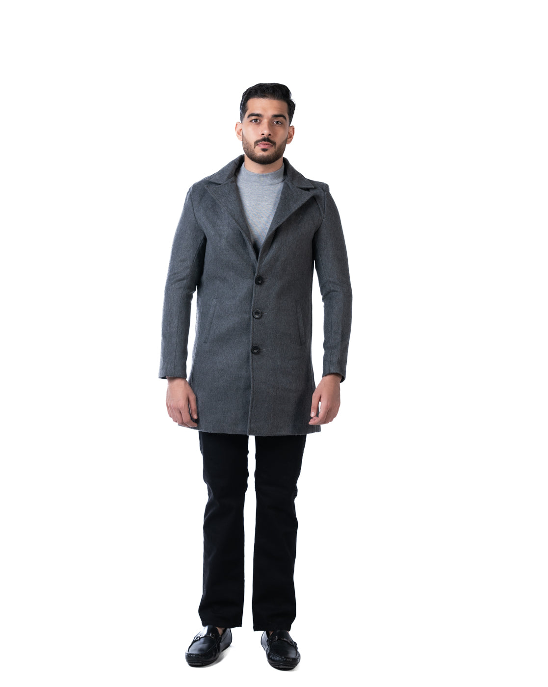 Men’s Charcoal Single-Breasted Polyester Blazer with Notched Lapel and Inner Pocket