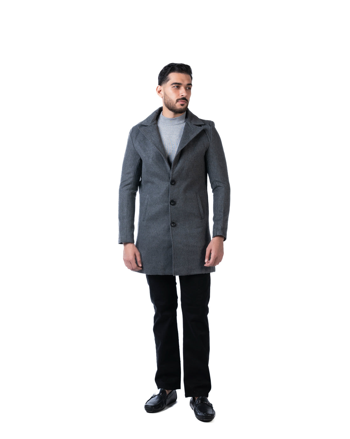 Men’s Charcoal Single-Breasted Polyester Blazer with Notched Lapel and Inner Pocket