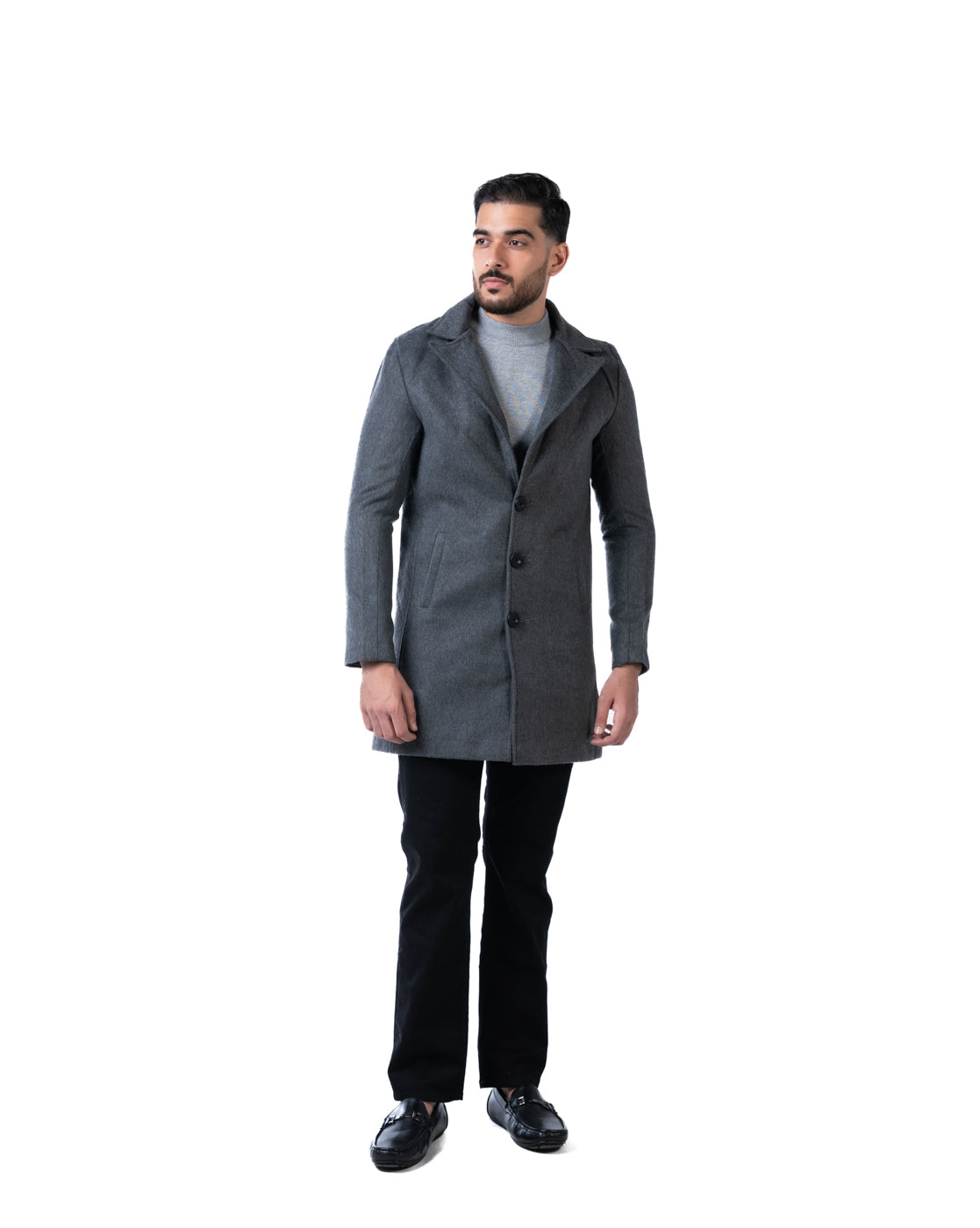 Men’s Charcoal Single-Breasted Polyester Blazer with Notched Lapel and Inner Pocket