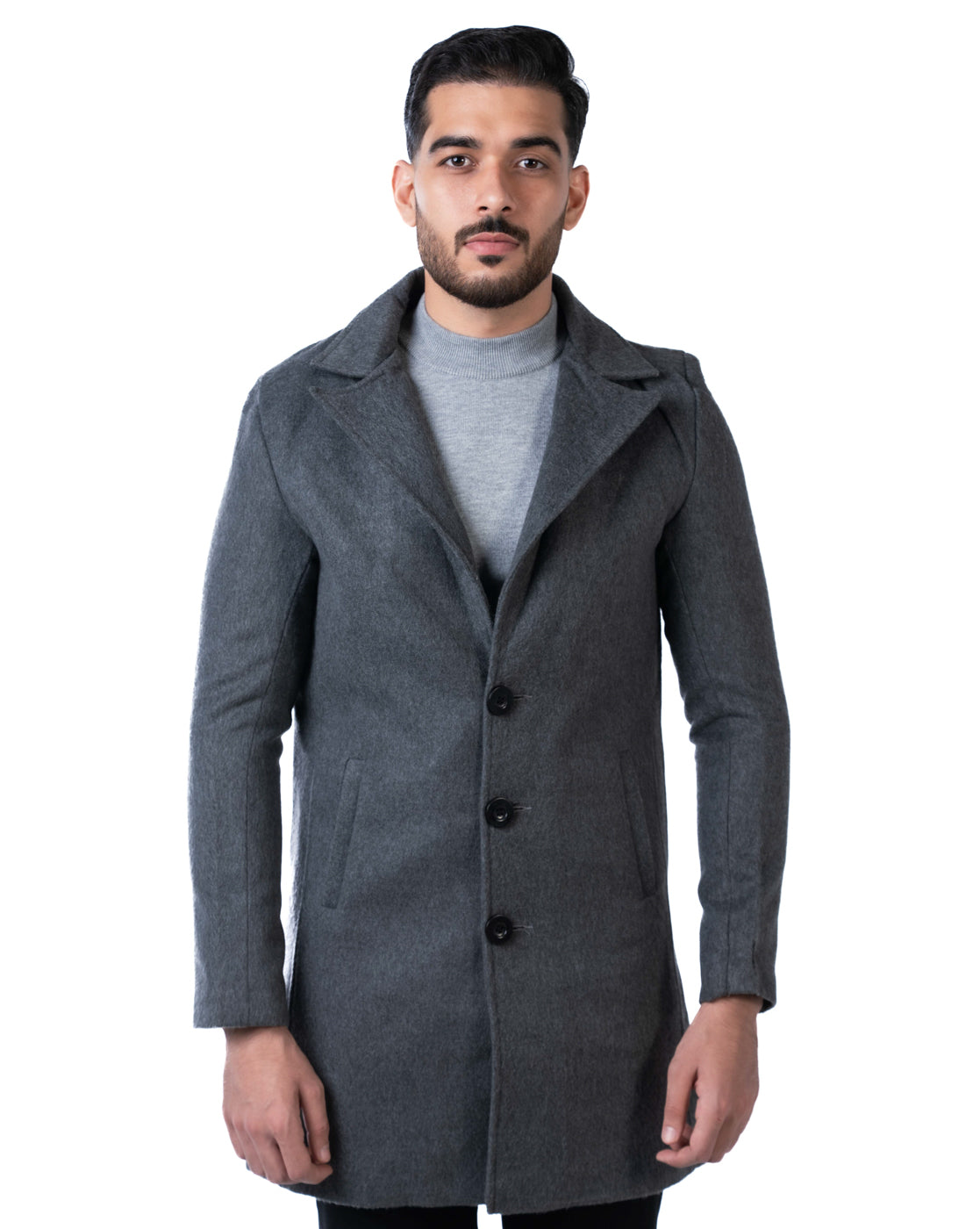 Men’s Charcoal Single-Breasted Polyester Blazer with Notched Lapel and Inner Pocket