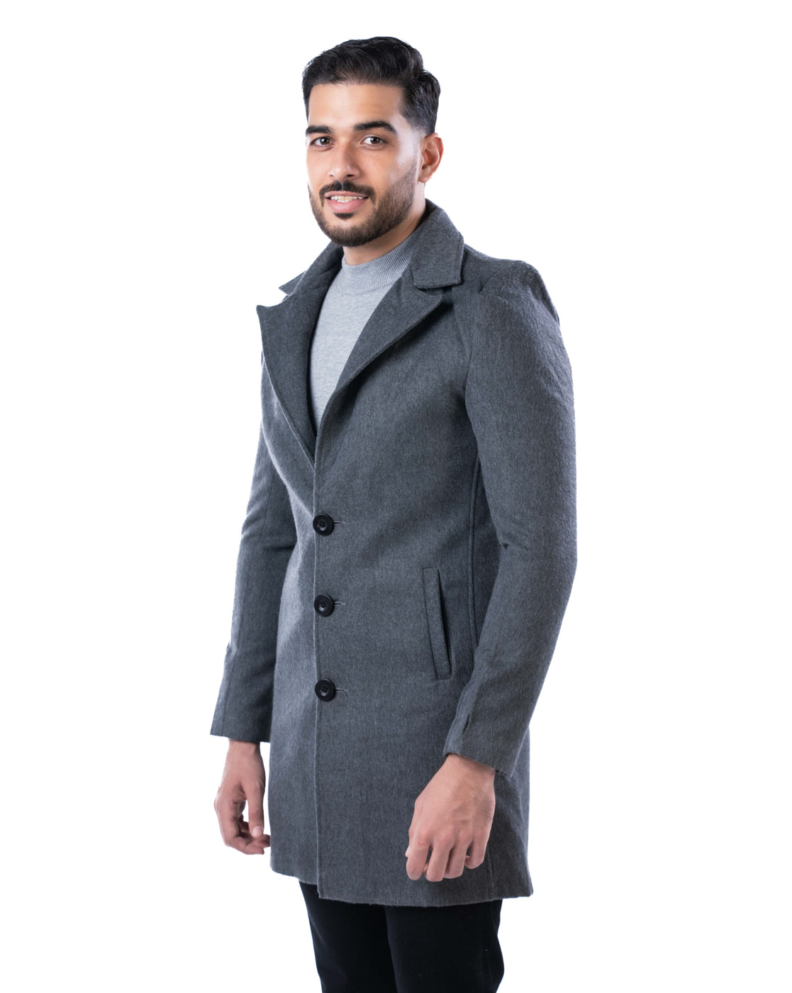 Men’s Charcoal Single-Breasted Polyester Blazer with Notched Lapel and Inner Pocket