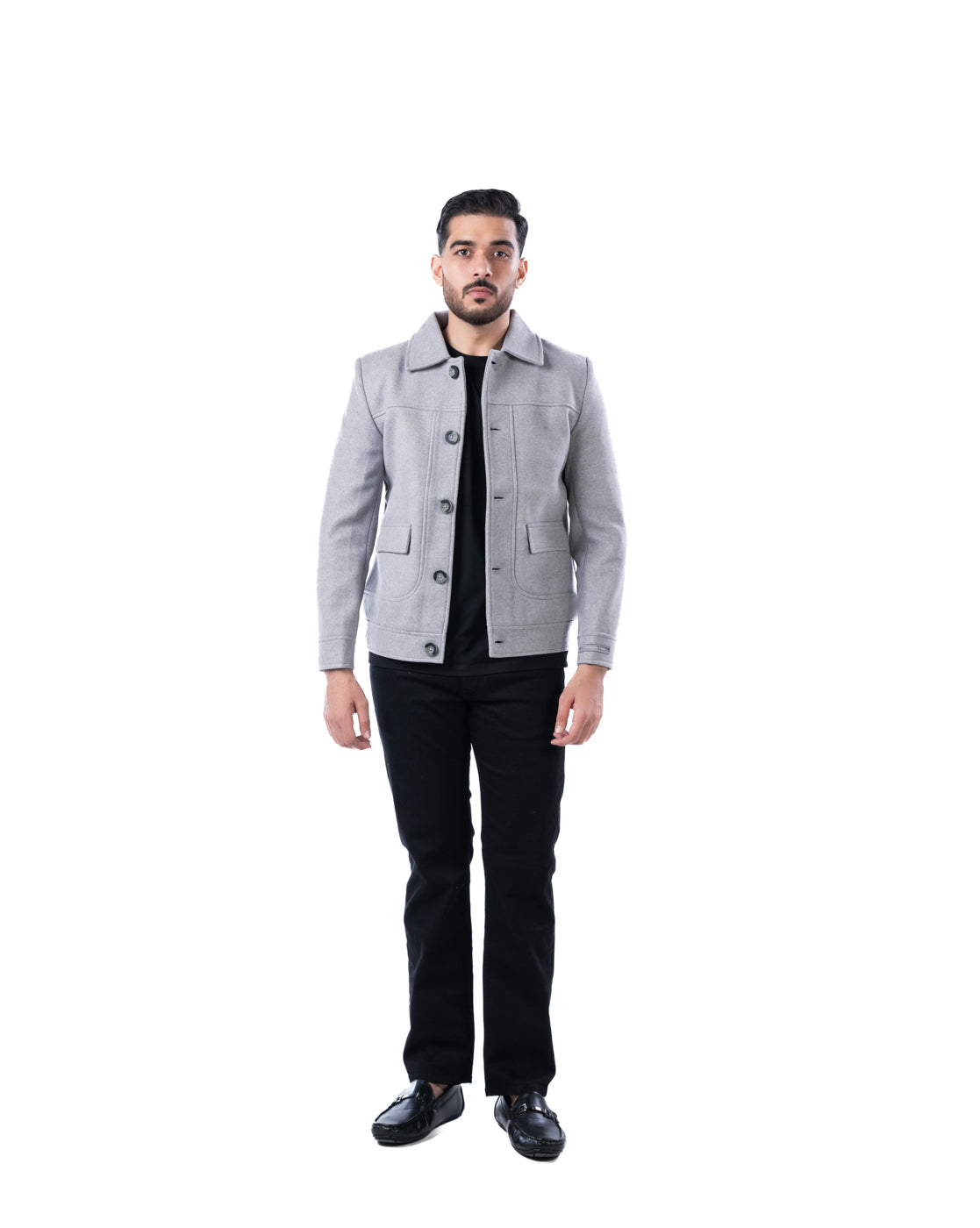 Men’s Dark Grey Cutaway Collar Bomber Jacket