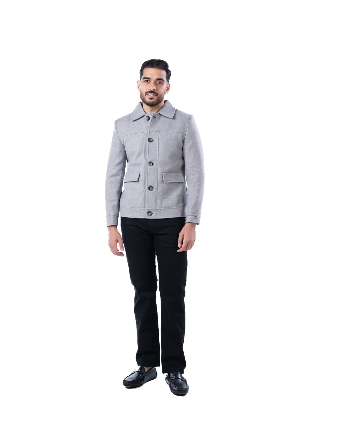 Men’s Dark Grey Cutaway Collar Bomber Jacket