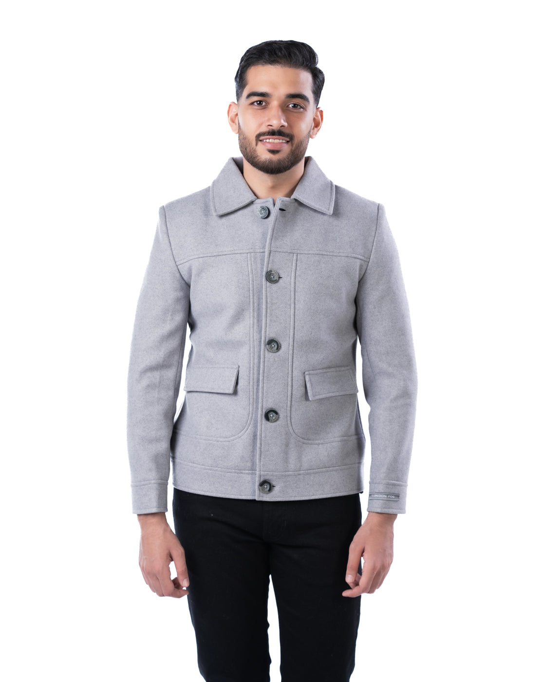 Men’s Dark Grey Cutaway Collar Bomber Jacket