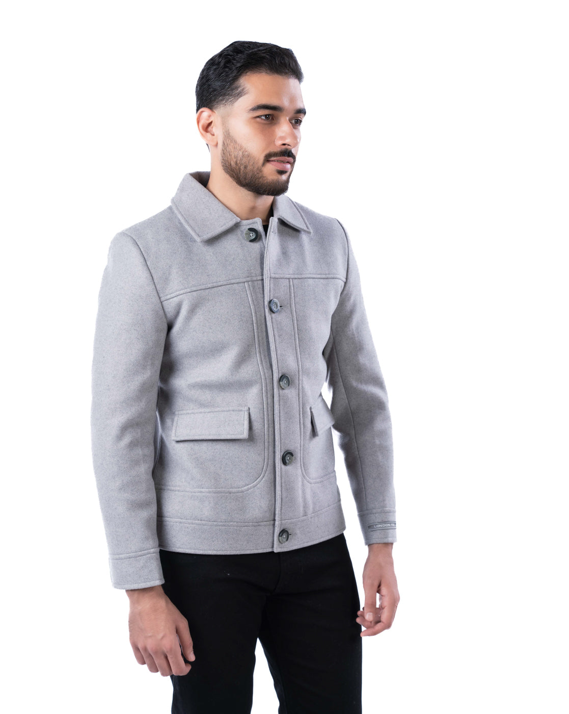 Men’s Dark Grey Cutaway Collar Bomber Jacket