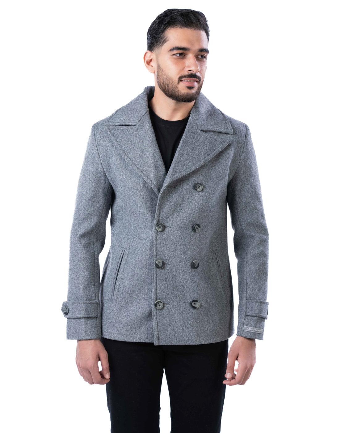 Men’s Light Grey Double-Breasted Blazer with Lapel Collar & Slant Pockets