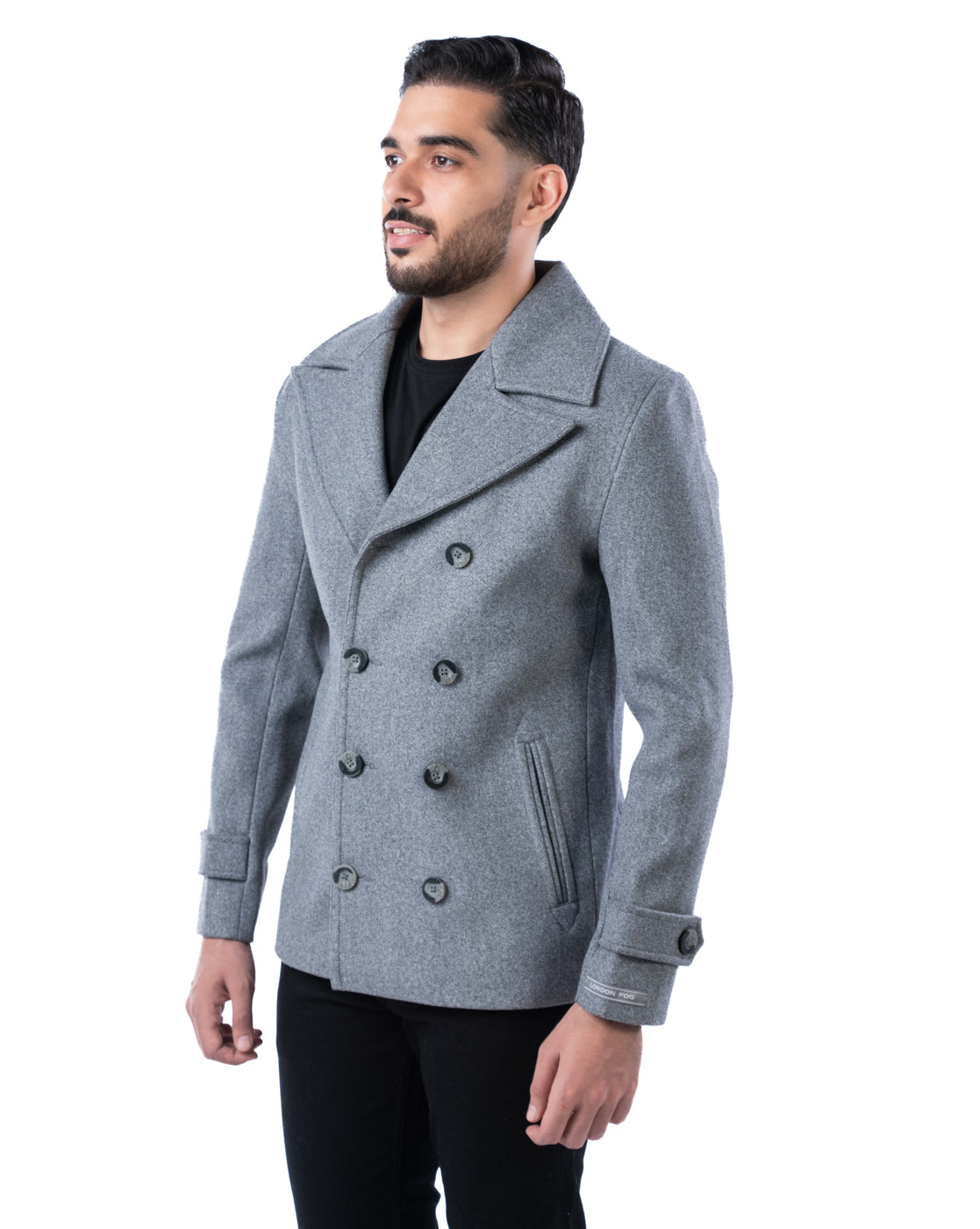 Men’s Light Grey Double-Breasted Blazer with Lapel Collar & Slant Pockets