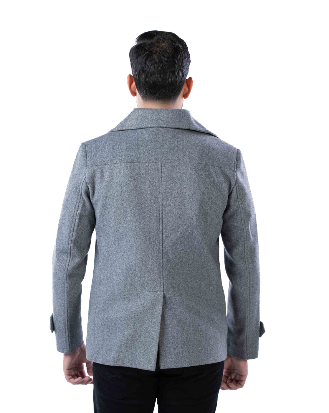 Men’s Light Grey Double-Breasted Blazer with Lapel Collar & Slant Pockets