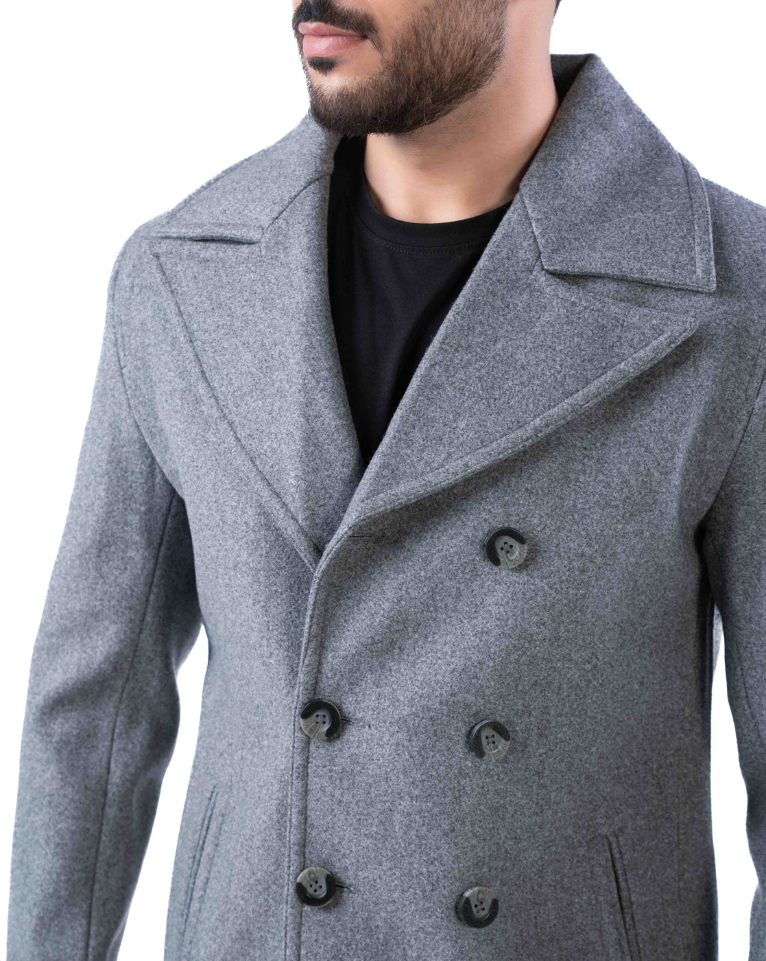 Men’s Light Grey Double-Breasted Blazer with Lapel Collar & Slant Pockets