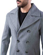 Men’s Light Grey Double-Breasted Blazer with Lapel Collar & Slant Pockets