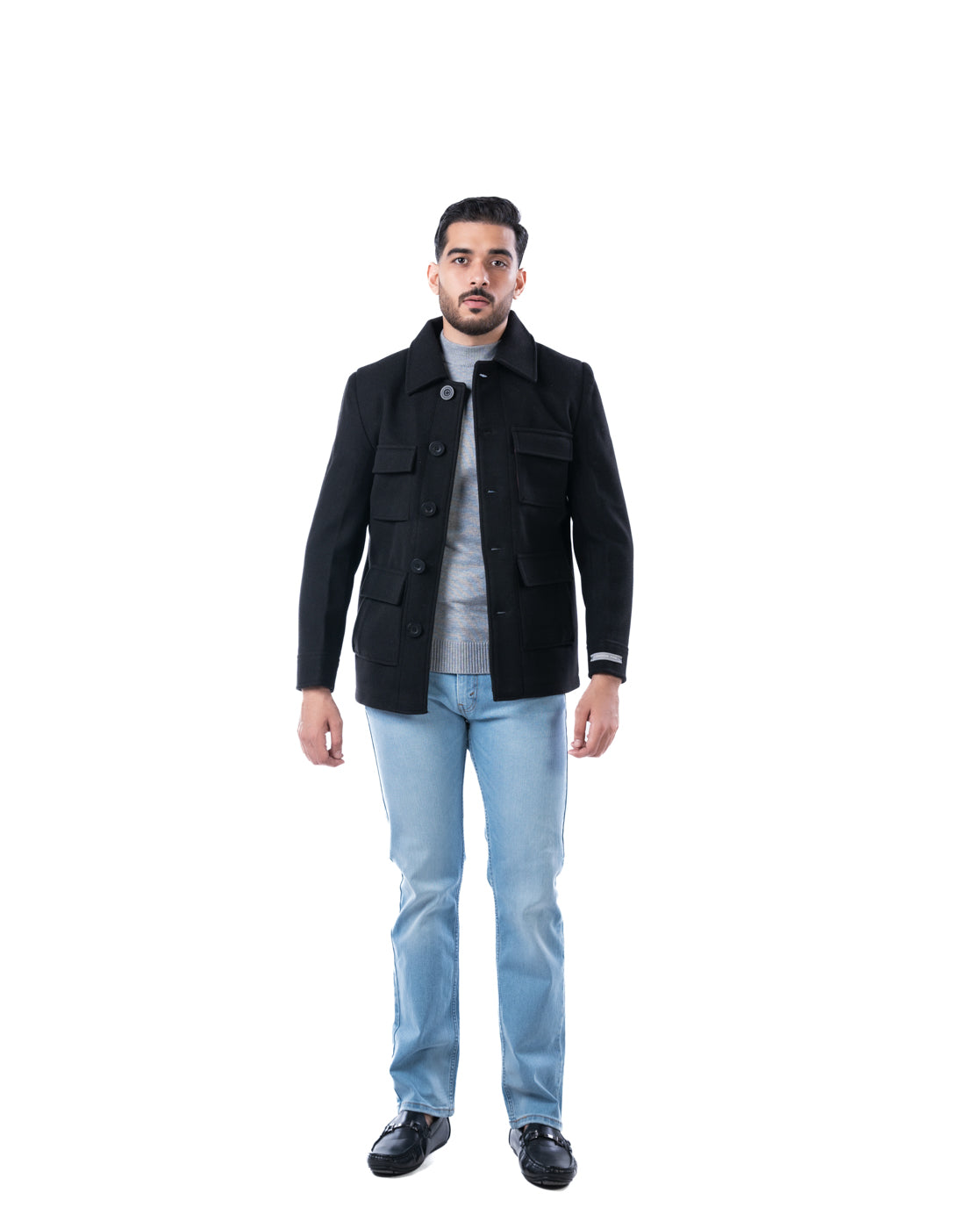 Men’s Black Cutaway Collar Bomber Jacket
