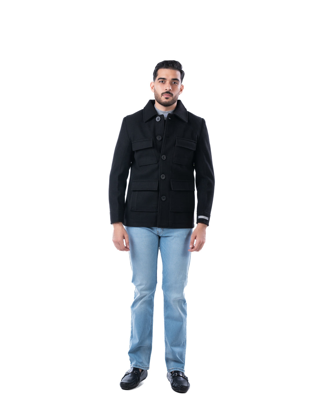 Men’s Black Cutaway Collar Bomber Jacket