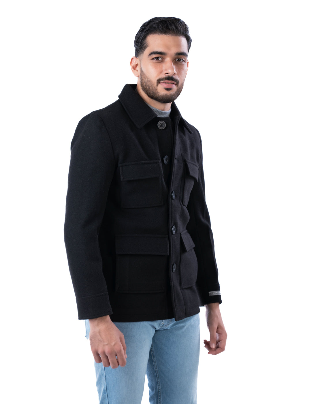 Men’s Black Cutaway Collar Bomber Jacket