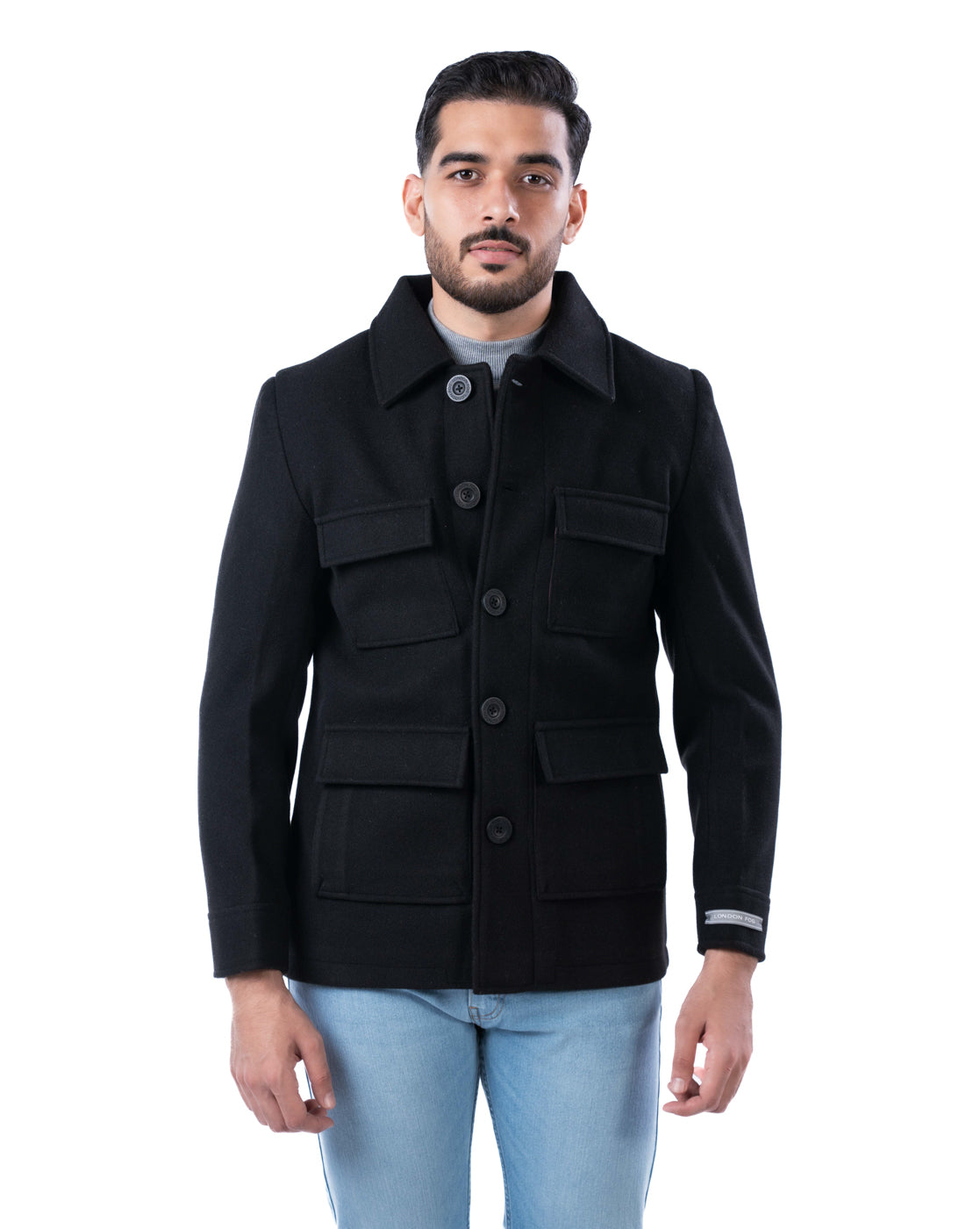 Men’s Black Cutaway Collar Bomber Jacket