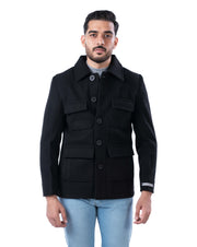 Men’s Black Cutaway Collar Bomber Jacket