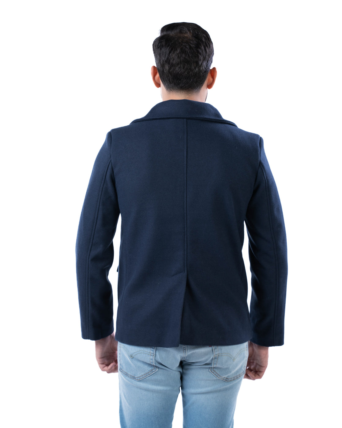 Men’s Navy Polyester Blazer with Lapel Collar & Pleated Flap Pockets