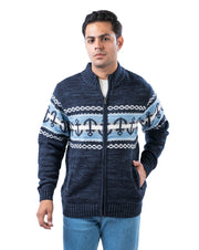 Men’s Dark Blue Acrowool Zipper Cardigan with Branded Pullers