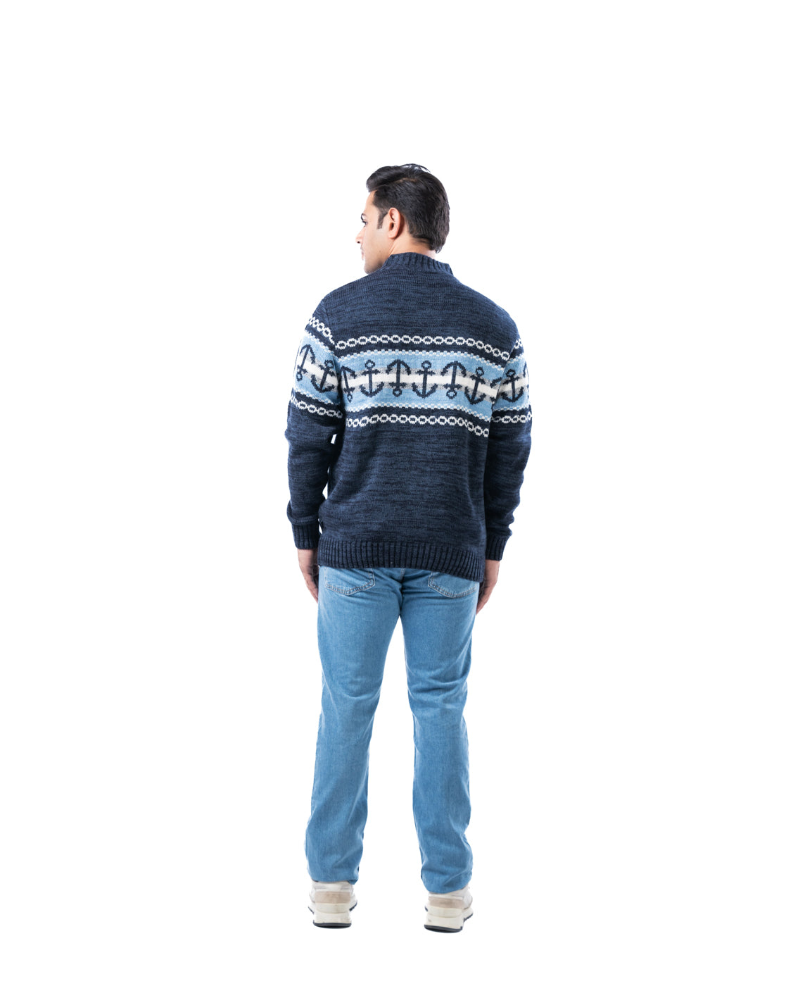 Men’s Dark Blue Acrowool Zipper Cardigan with Branded Pullers