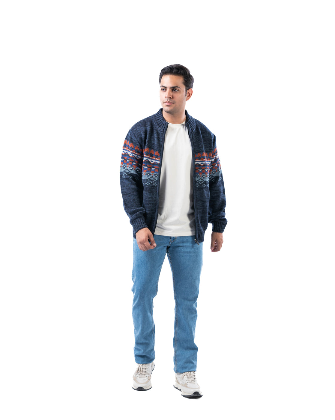 Men’s Dark Blue Acrowool Zipper Cardigan with Pockets