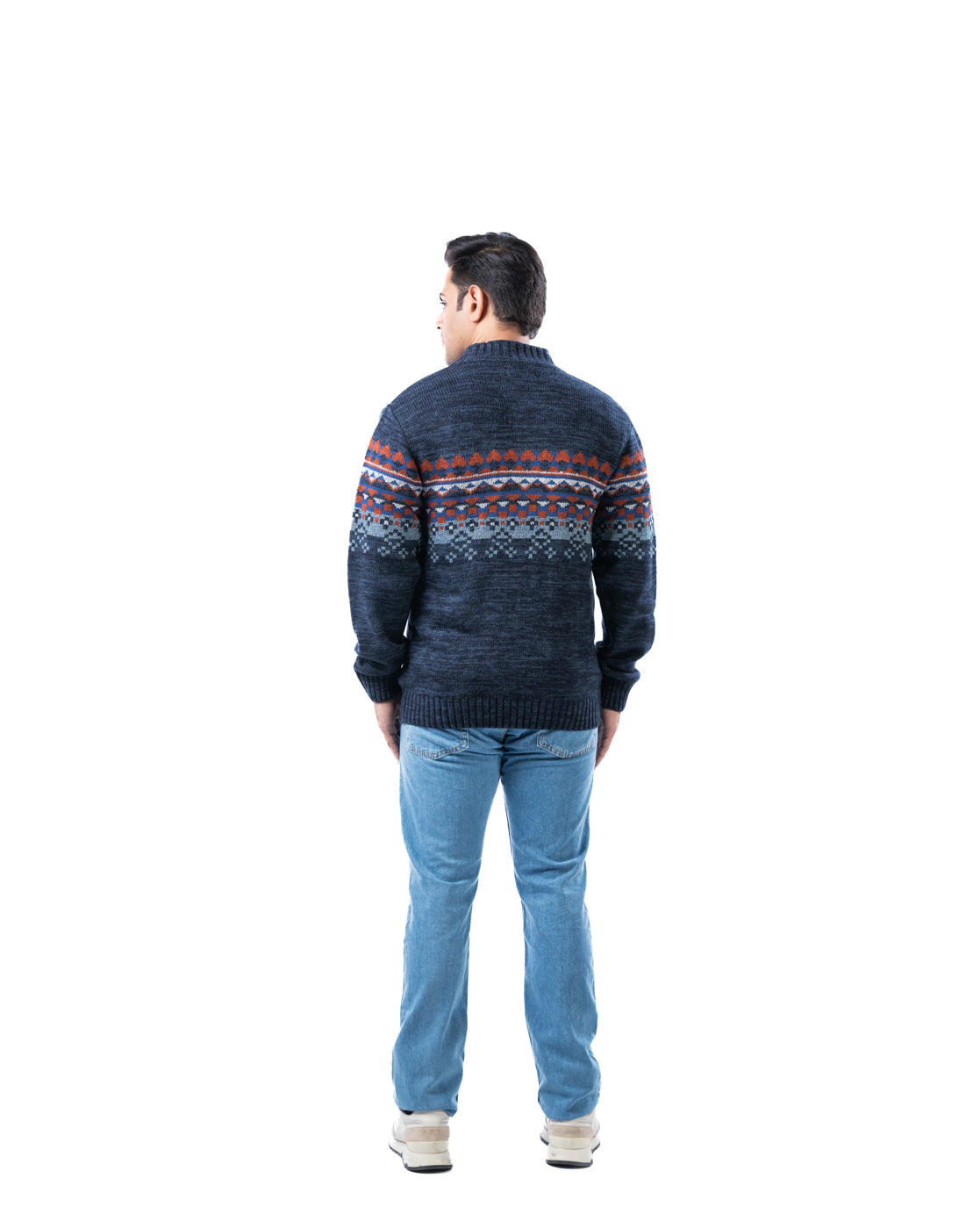 Men’s Dark Blue Acrowool Zipper Cardigan with Pockets