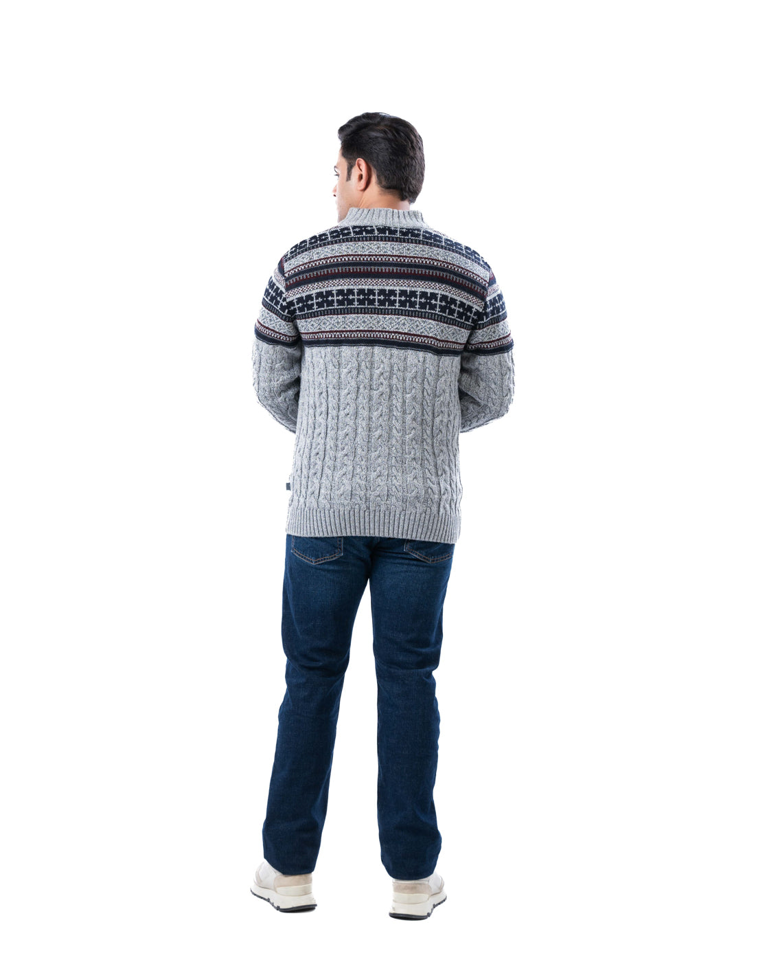 Men’s Grey Aztec Acrowool T-Neck Sweater with Half Zip