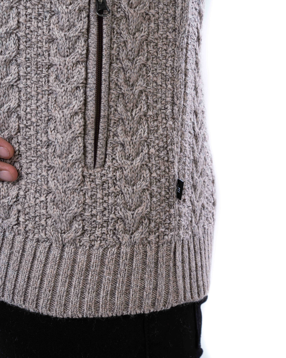 Men’s Light Beige Blended Yarn Zipper Cardigan with Branded Pullers