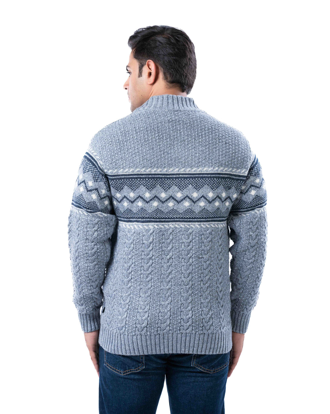 Men’s Light Grey Blended Yarn Zipper Cardigan with Branded Pullers