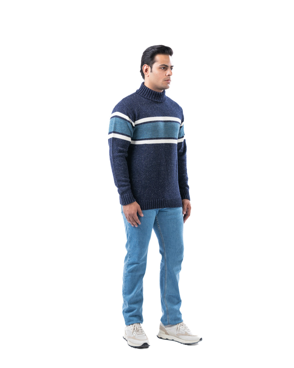 Men’s Multicolor Nep Yarn Cotton High Neck Sweater