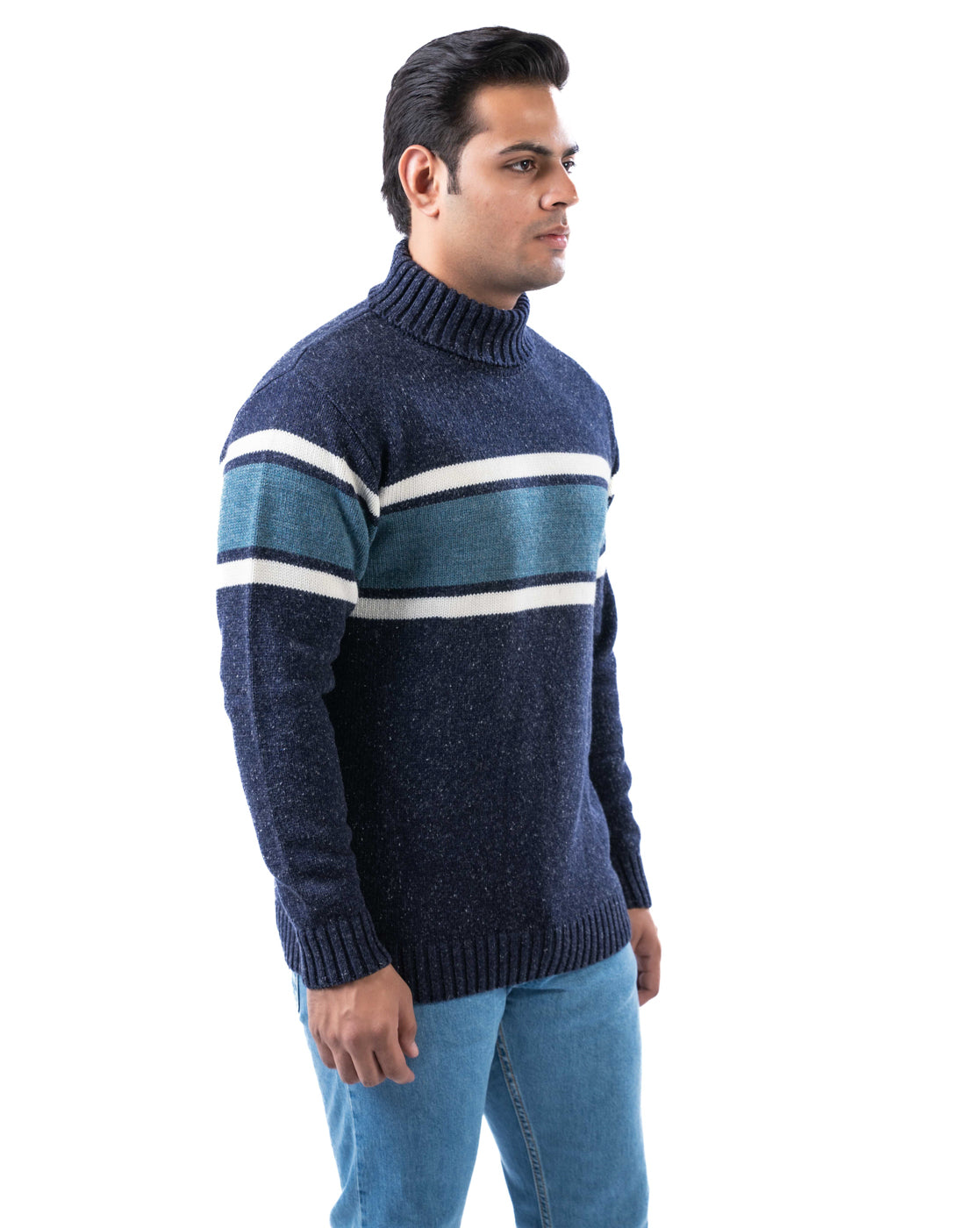 Men’s Multicolor Nep Yarn Cotton High Neck Sweater