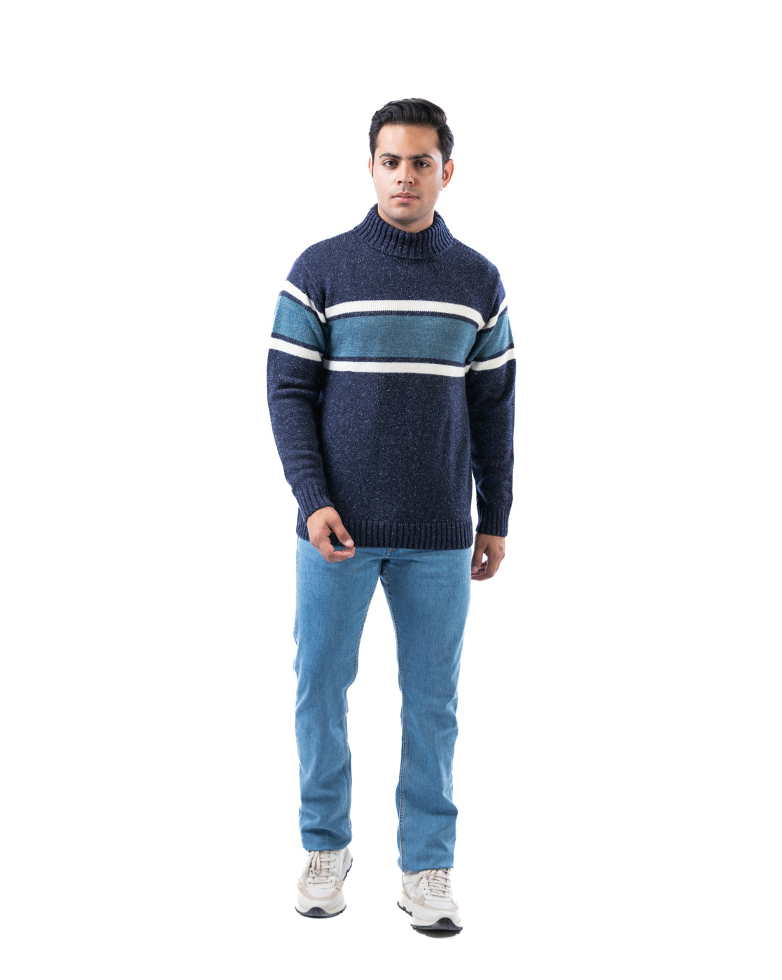 Men’s Multicolor Nep Yarn Cotton High Neck Sweater