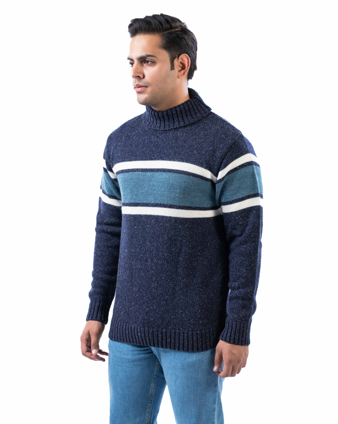 Men’s Multicolor Nep Yarn Cotton High Neck Sweater