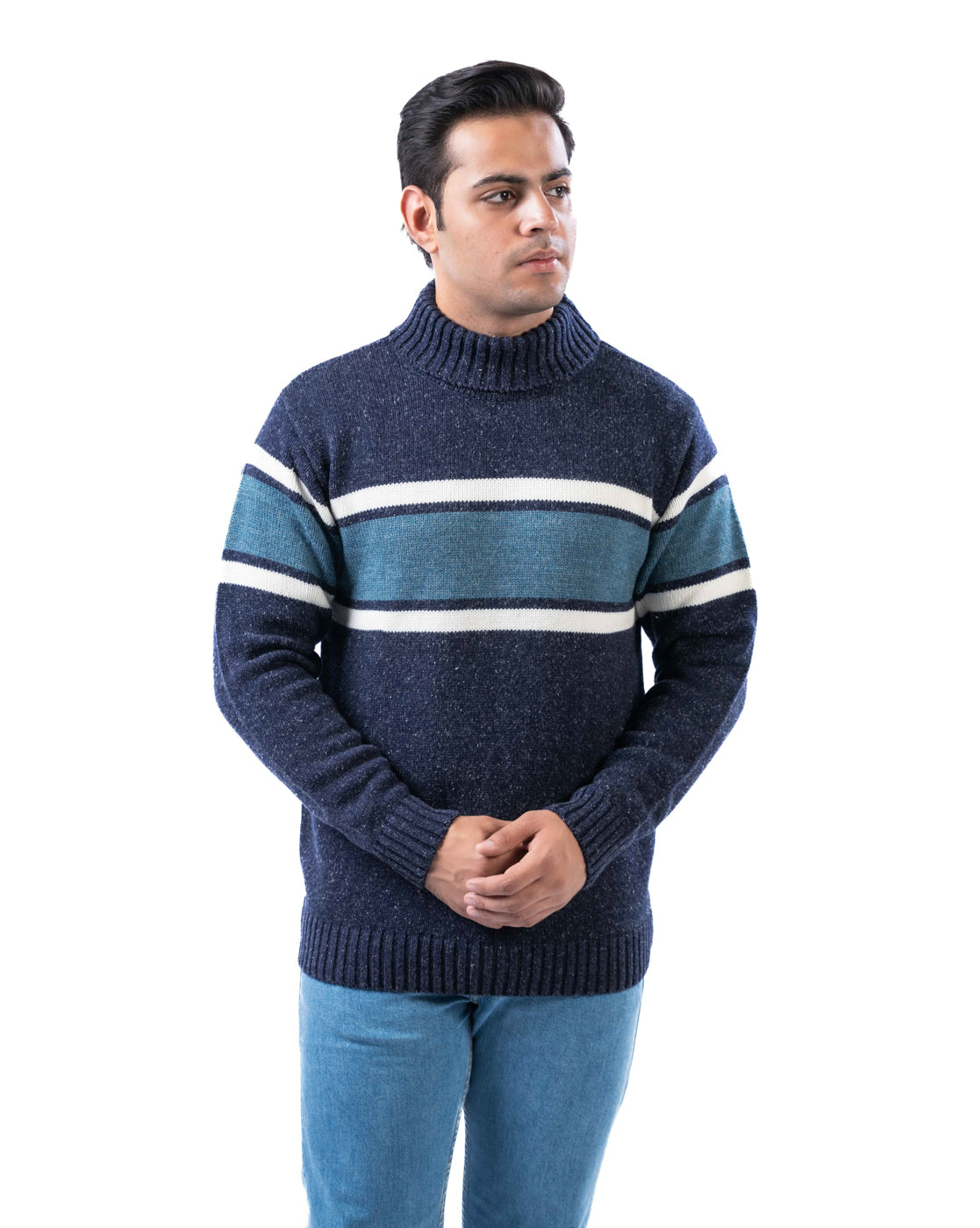 Men’s Multicolor Nep Yarn Cotton High Neck Sweater