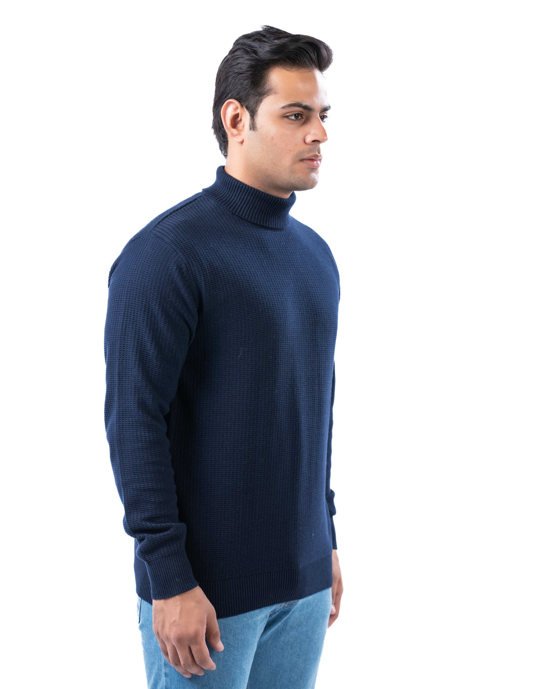 Men’s Navy Textured High Neck Cotton Sweater