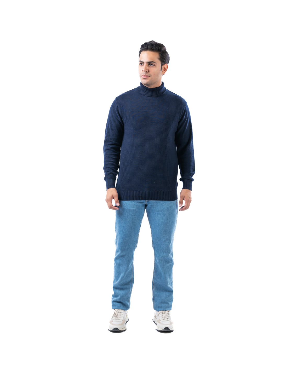 Men’s Navy Textured High Neck Cotton Sweater