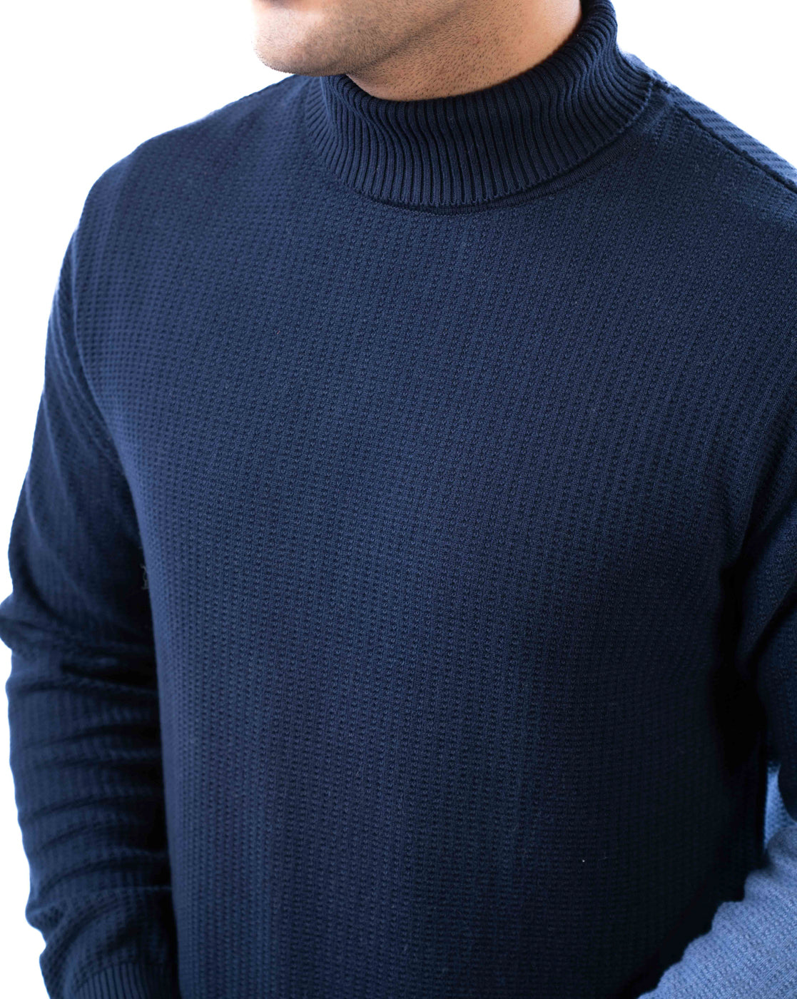 Men’s Navy Textured High Neck Cotton Sweater