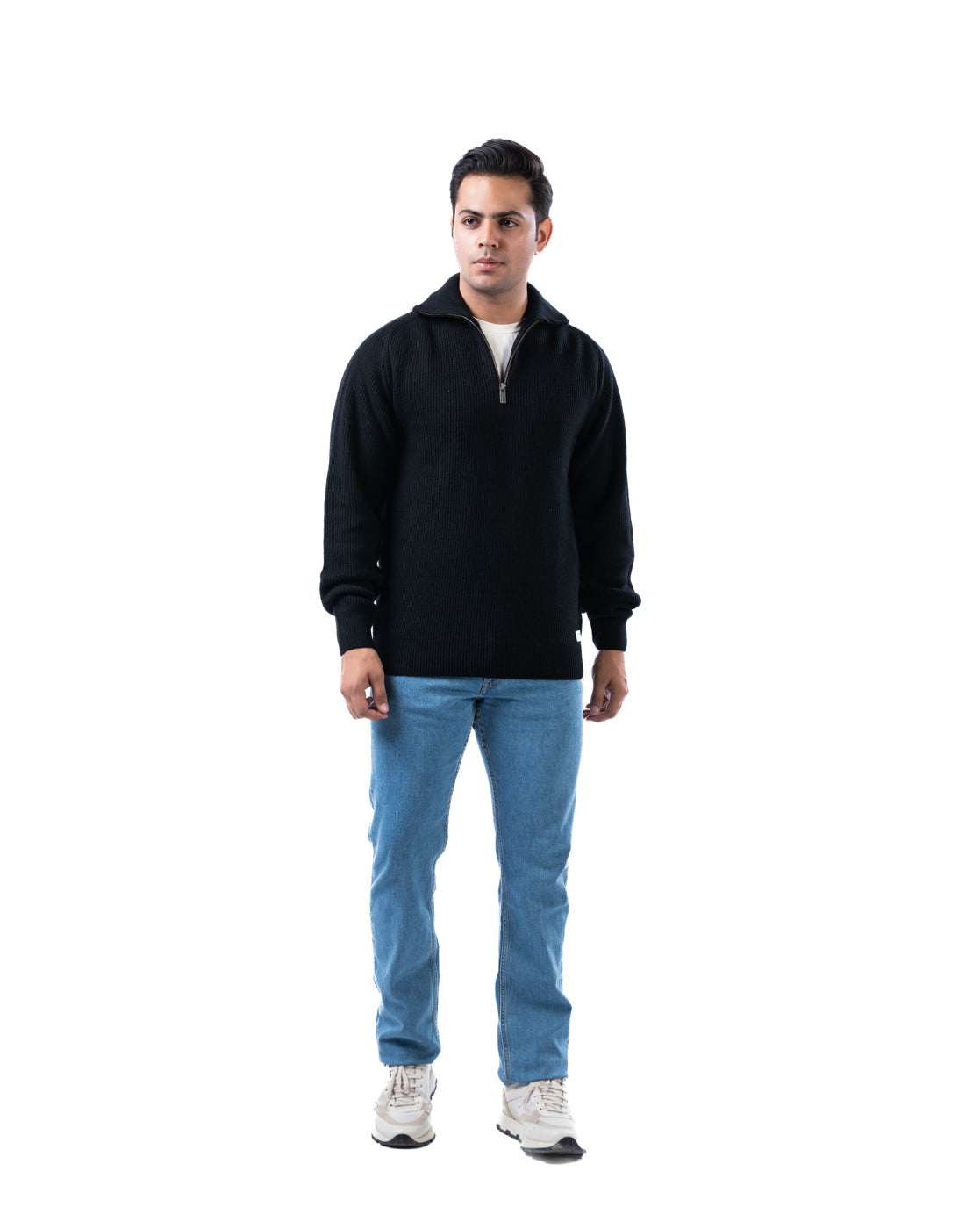 Men’s Black Aztec Pullover with Half Zip and Raglan Sleeves