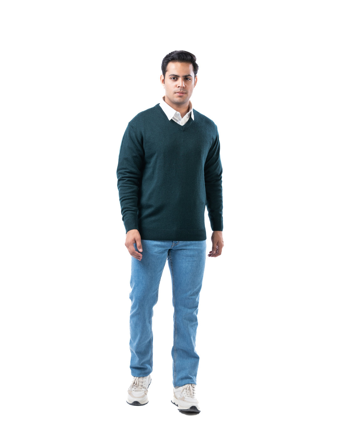 Men’s Dark Green V-Neck Acrylic Pullover