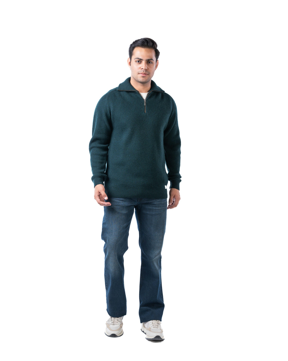 Men’s Green Aztec Pullover with Half Zip and Raglan Sleeves