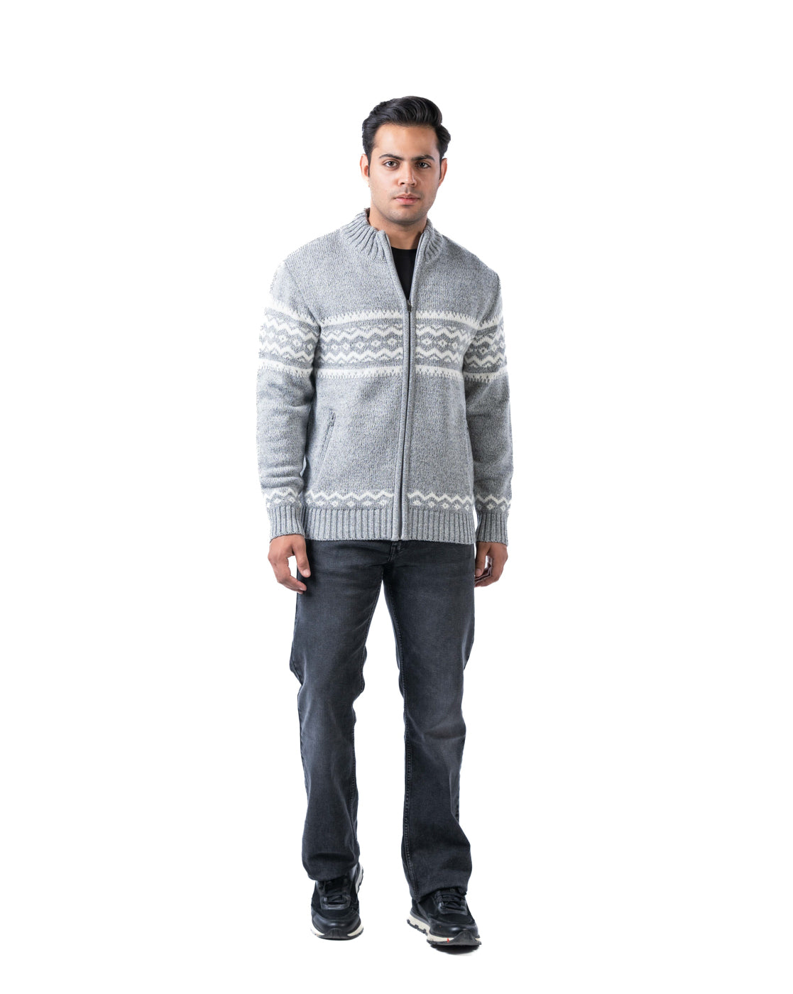 Men’s Light Grey Acrowool Zipper Cardigan with Pockets