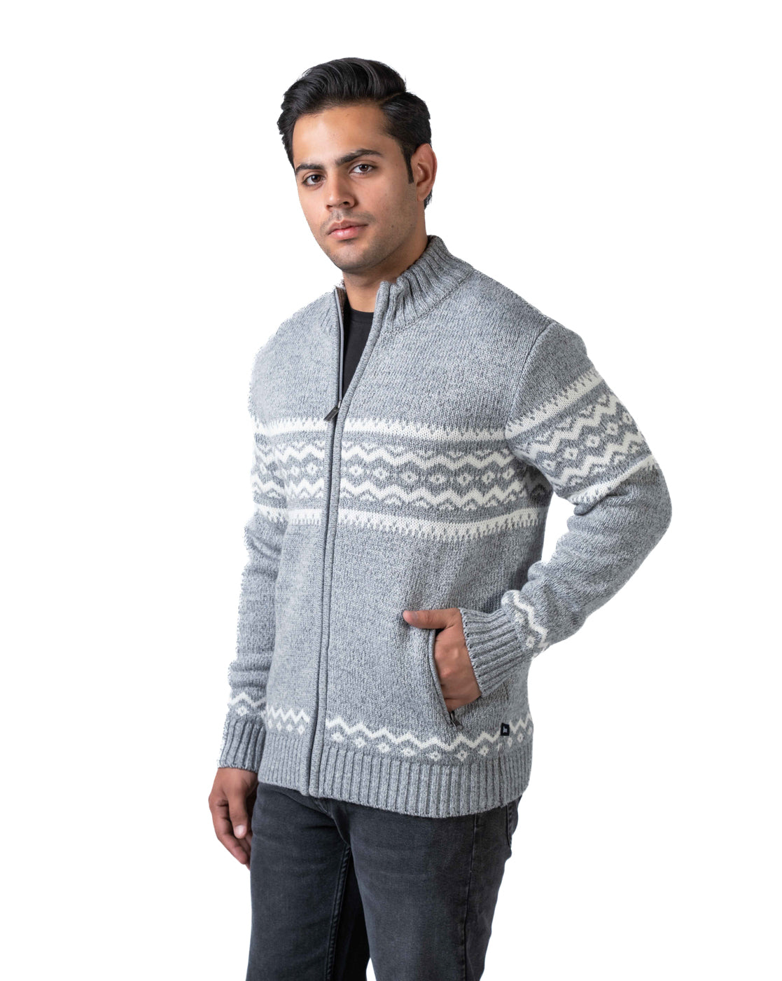 Men’s Light Grey Acrowool Zipper Cardigan with Pockets